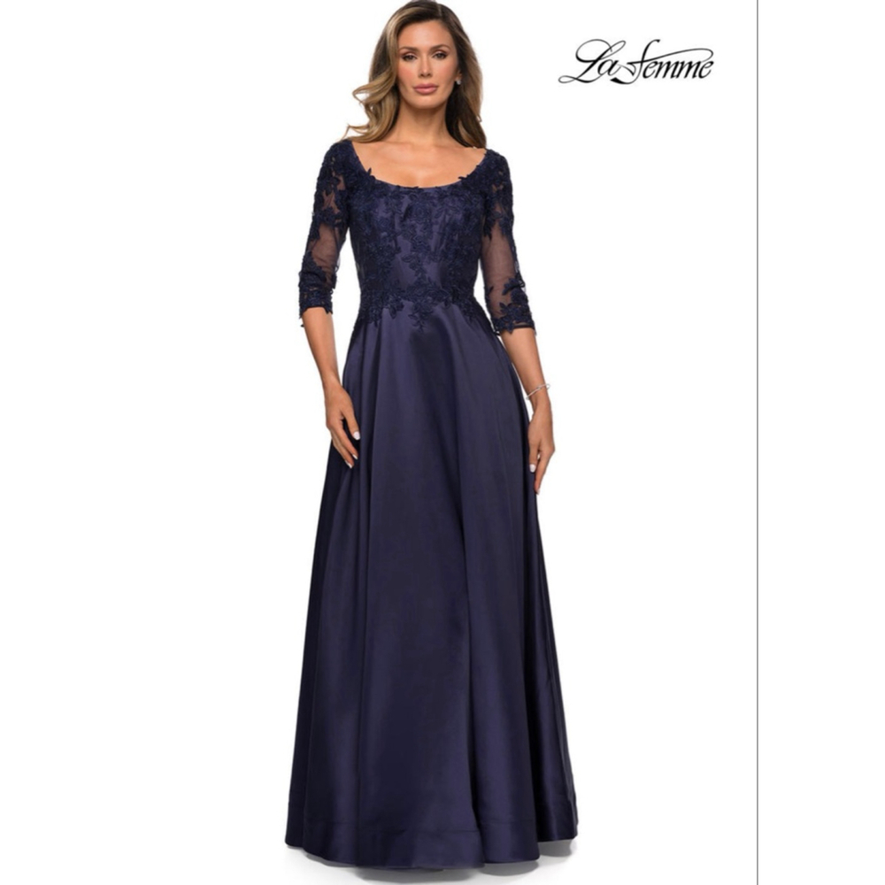 LA FEMME EVENING Navy 27988 Evening Gown SZ 8